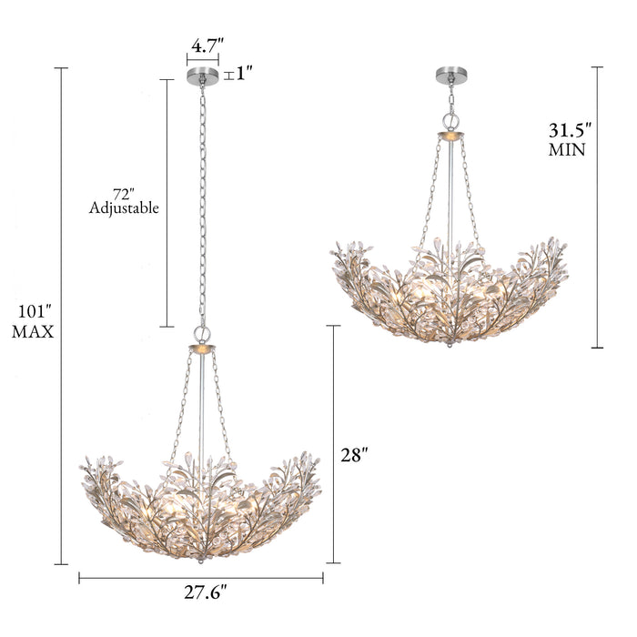 Cireva 6-Light Floral Branch Chandelier with Silver Leaf Accents