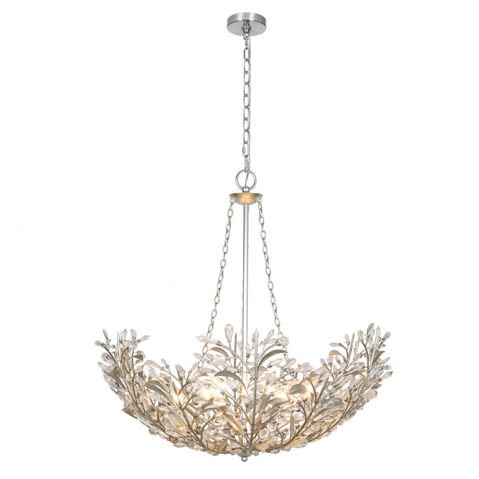 Cireva 6-Light Floral Branch Chandelier with Silver Leaf Accents