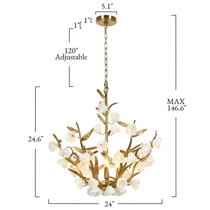 Navora 6-Light Brass Floral Chandelier with Opal Glass