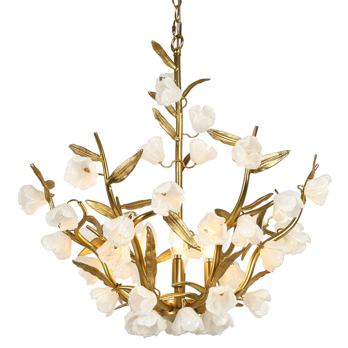 Navora 6-Light Brass Floral Chandelier with Opal Glass