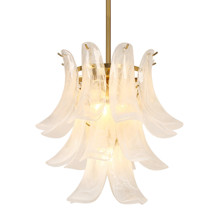 Elyra 4-Light Brass Tiered Chandelier with Cloud Glass Shade