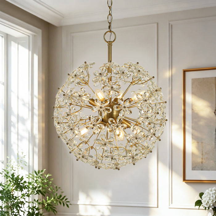 Viora 8-Light Brass Gold Globe Floral Crystal Chandelier