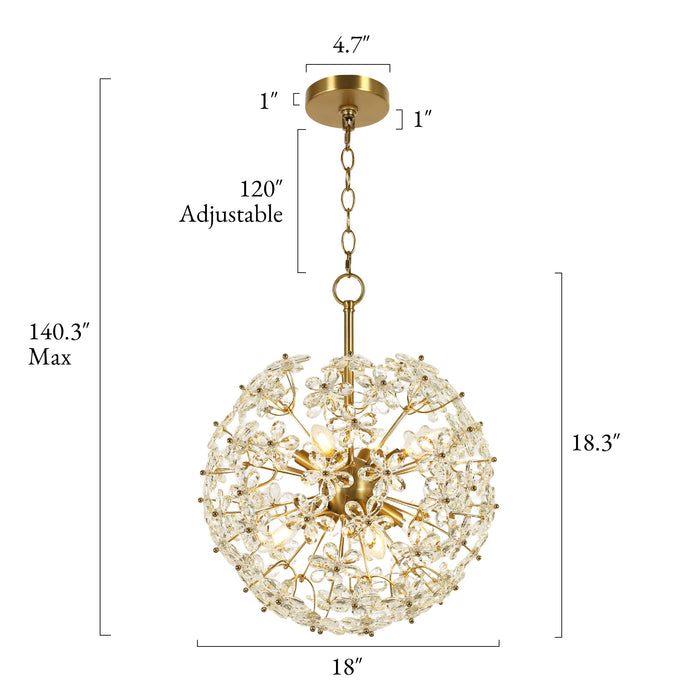 Viora 8-Light Brass Gold Globe Floral Crystal Chandelier