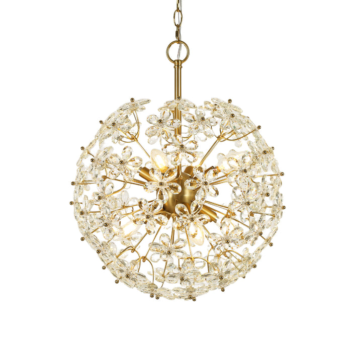 Viora 8-Light Brass Gold Globe Floral Crystal Chandelier