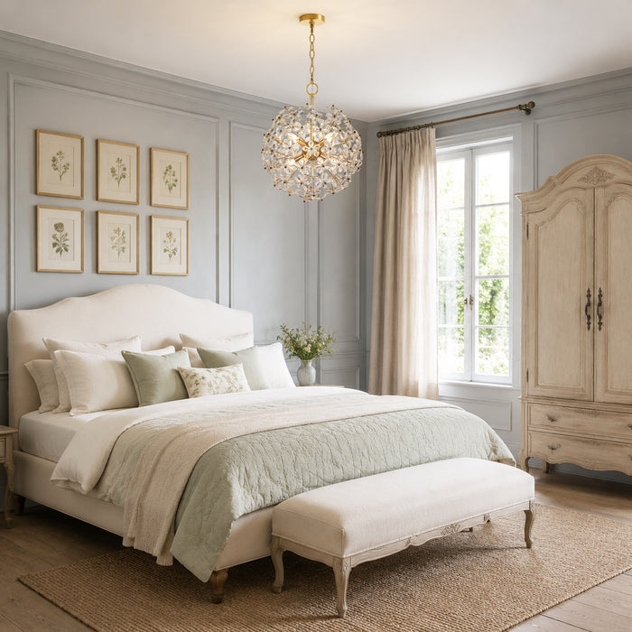 Viora 8-Light Brass Gold Globe Floral Crystal Chandelier