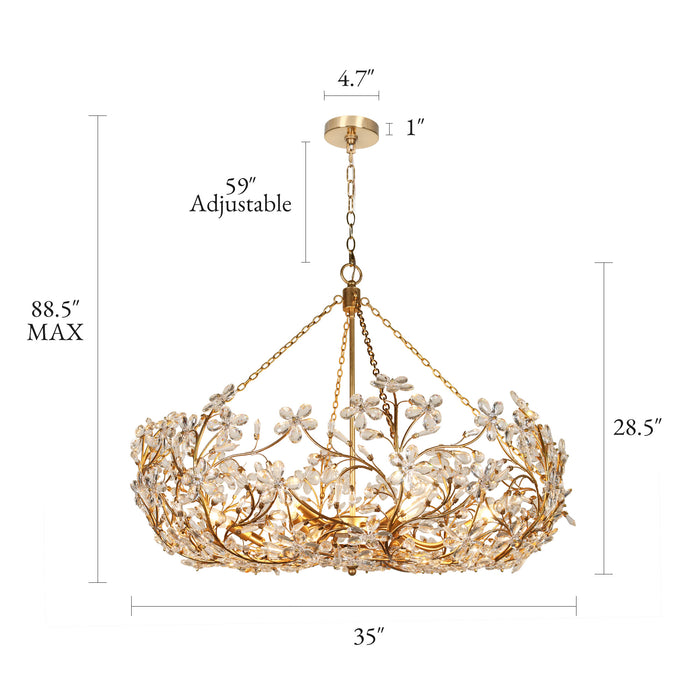 Viora 12-Light Gold Floral Crystal Chandelier with Gold Leaf Accents
