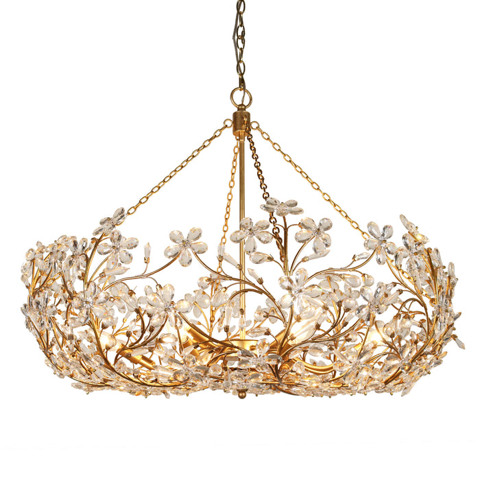 Viora 12-Light Gold Floral Crystal Chandelier with Gold Leaf Accents
