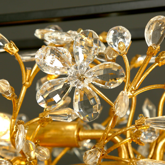 Viora 9-Light Gold Floral Crystal Chandelier Linear Island Light