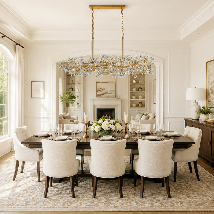 Viora 9-Light Gold Floral Crystal Chandelier Linear Island Light