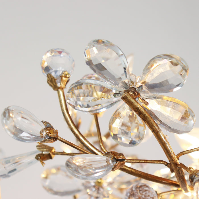 Viora 8-Light Gold Floral Crystal Semi-flush Mount Gold Leaf Ceiling Light
