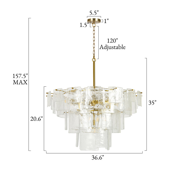 Rivora 13-Light Brass Empire Tiered Chandelier with Seeded Glass Shade