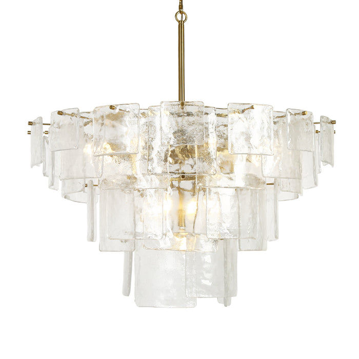 Rivora 13-Light Brass Empire Tiered Chandelier with Seeded Glass Shade