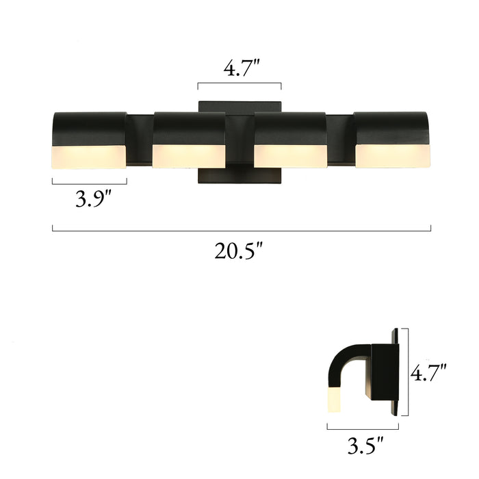 Evora 4-Light Black Square Wall Sconce Acrylic Vanity Light