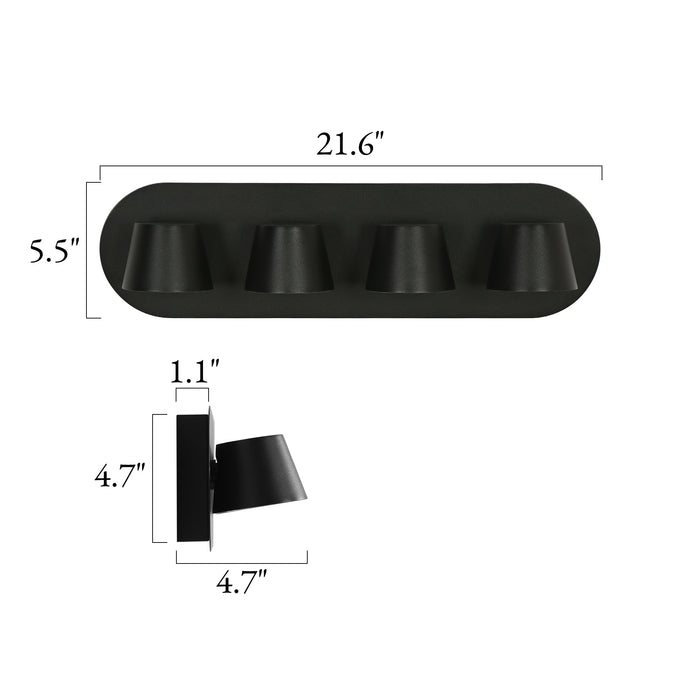 Lunova 4-Light Black Square Vanity Light Wall Sconce