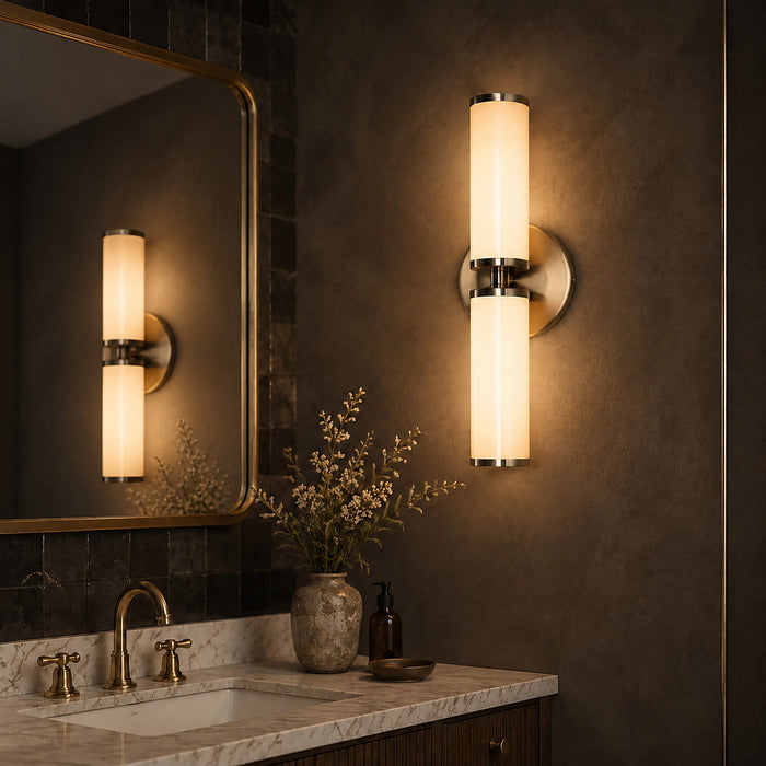 Lunova 2-Light Cylinder Wall Sconce Nickel Vanity Light