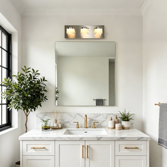 Novak 3-Light Nickel Square Vanity Light