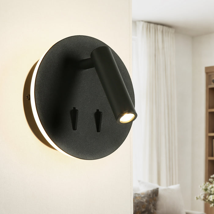 Lunova 2-Light Black Round Wall Sconce