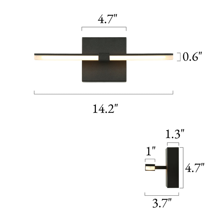Lunova 1-Light Black Square Wall Sconce Vanity Light