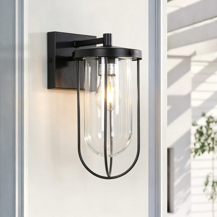 Donyse 1-Light Black Outdoor Wall Sconce with Glass Shade