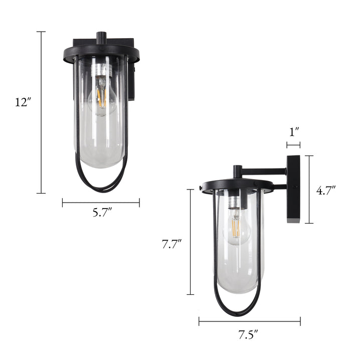 Donyse 1-Light Black Outdoor Wall Sconce with Glass Shade