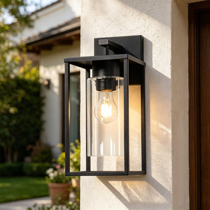 Virell 1-Light Textured Black Outdoor Wall Light with Clear Glass Shade
