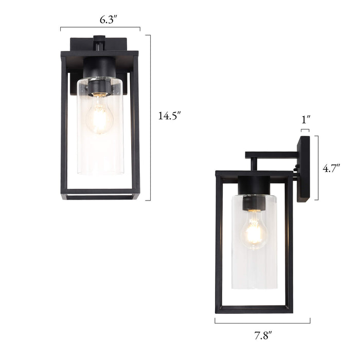 Virell 1-Light Textured Black Outdoor Wall Light with Clear Glass Shade