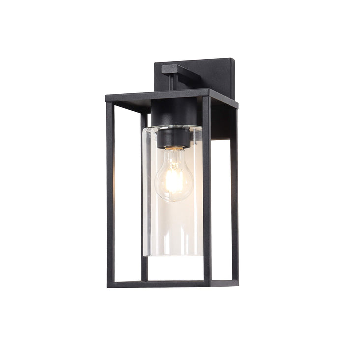 Virell 1-Light Textured Black Outdoor Wall Light with Clear Glass Shade