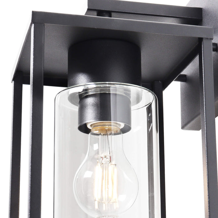 Virell 1-Light Textured Black Outdoor Wall Light with Clear Glass Shade