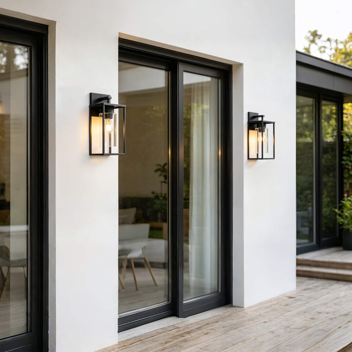 Virell 1-Light Textured Black Outdoor Wall Light with Clear Glass Shade