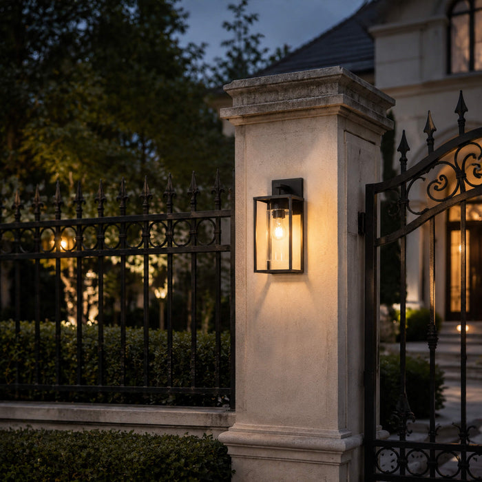 Virell 1-Light Textured Black Outdoor Wall Light with Clear Glass Shade