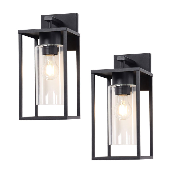 Virell Set of 2 Textured Black 1-Light Outdoor Wall Light with Clear Glass Shade