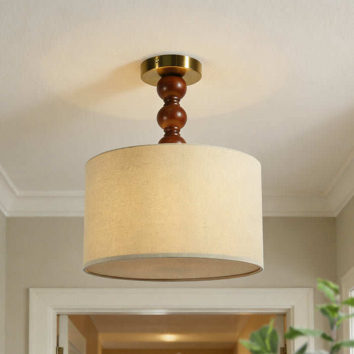 Meravi 1-Light Fabric Drum Semi-flush Mount Walnut Ceiling Light