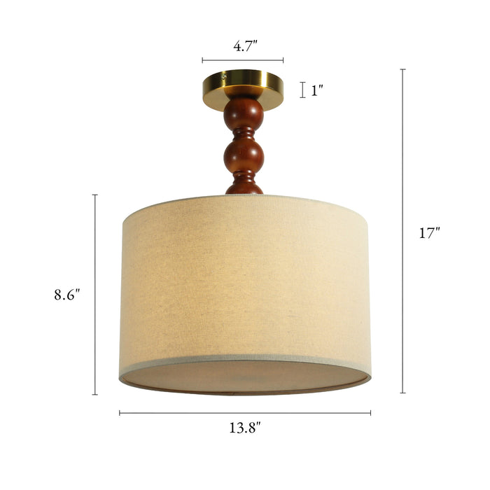 Meravi 1-Light Fabric Drum Semi-flush Mount Walnut Ceiling Light