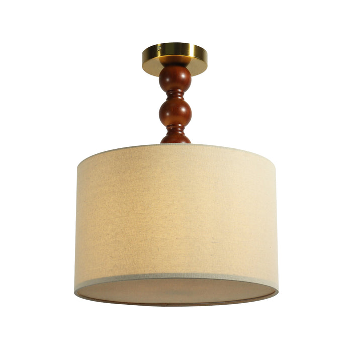 Meravi 1-Light Fabric Drum Semi-flush Mount Walnut Ceiling Light