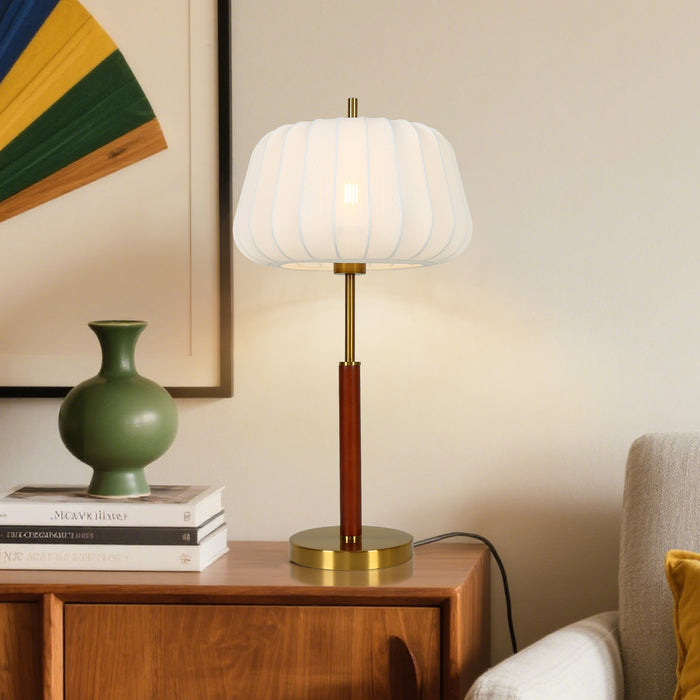 Velora 1-Light Brass Walnut Table Lamp