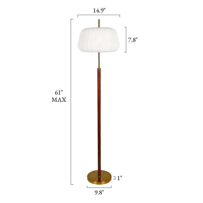 Velora 1-Light Brass Walnut Floor Lamp with Seamless Fabric Shade