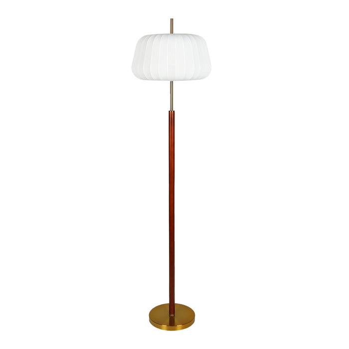 Velora 1-Light Brass Walnut Floor Lamp with Seamless Fabric Shade