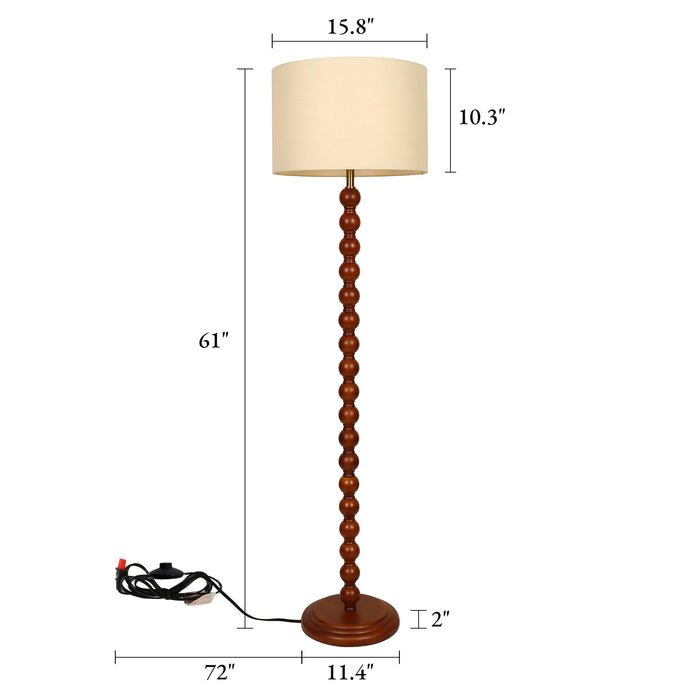 Eloria 1-Light Brass Walnut Floor Lamp with Linen Shade
