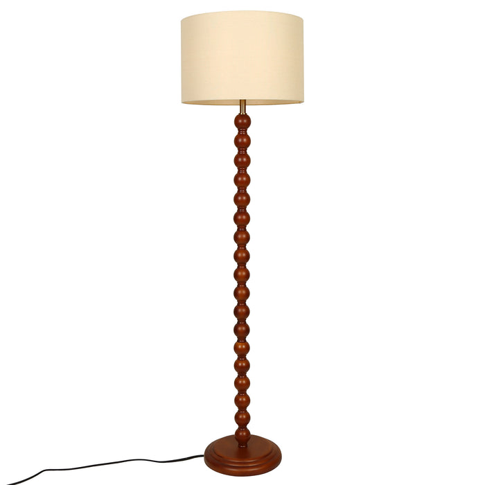 Eloria 1-Light Brass Walnut Floor Lamp with Linen Shade