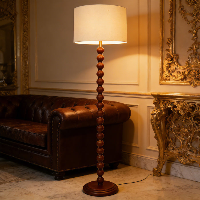 Eloria 1-Light Brass Walnut Floor Lamp with Linen Shade