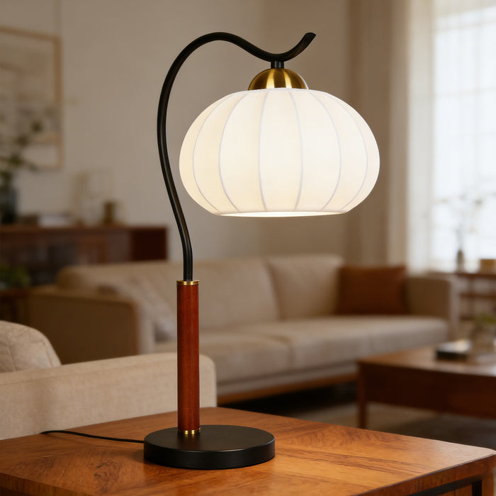 Lorena 1-Light Black Walnut Table Lamp with Seamless Fabric Shade