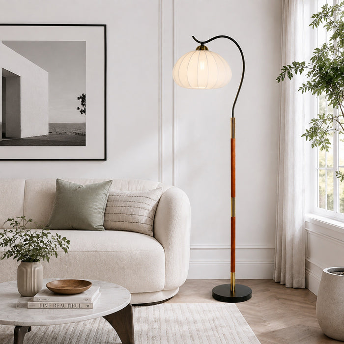 Lorena 1-Light Black Walnut Floor Lamp with Seamless Fabric Shade