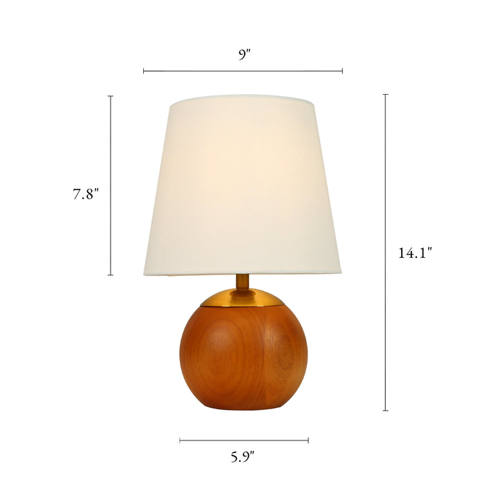 Elvian 1-Light Brass Tapered Linen Table Lamp with Rubberwood Base