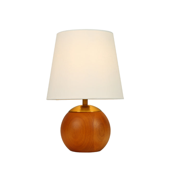 Elvian 1-Light Brass Tapered Linen Table Lamp with Rubberwood Base