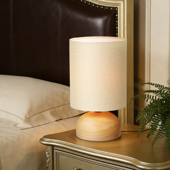 Elvian 1-Light Drum Linen Table Lamp with Rubberwood Base