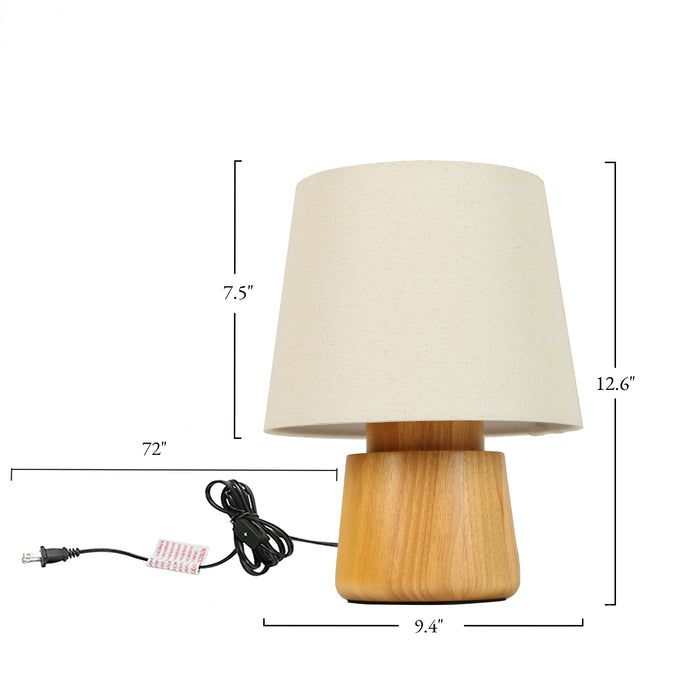 Elvian 1-Light Brass Tapered Linen Table Lamp with Wood Base