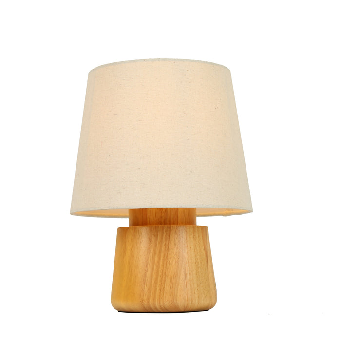 Elvian 1-Light Brass Tapered Linen Table Lamp with Wood Base