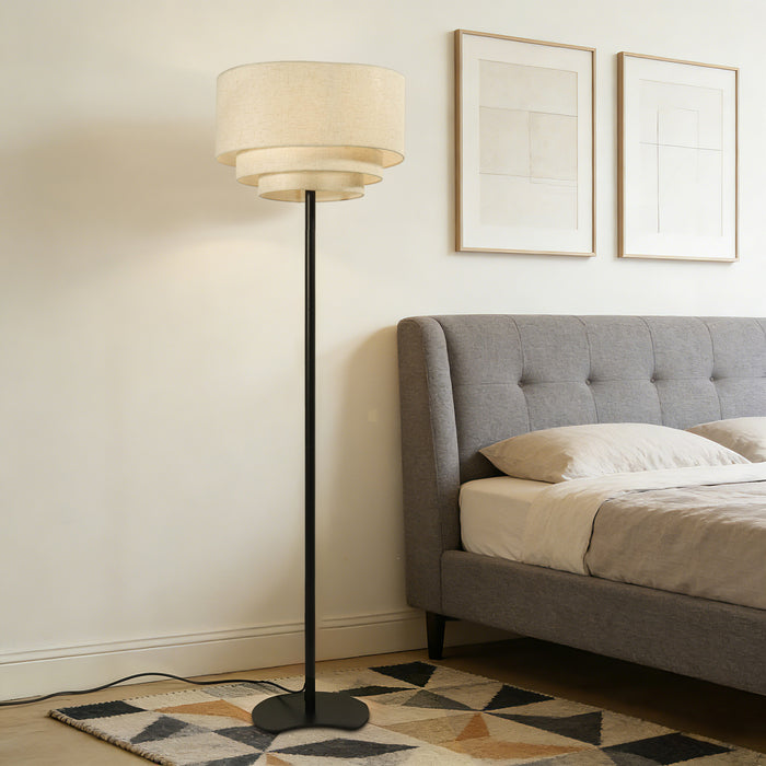 Seravi 1-Light Drum Linen Floor Lamp with Black Base