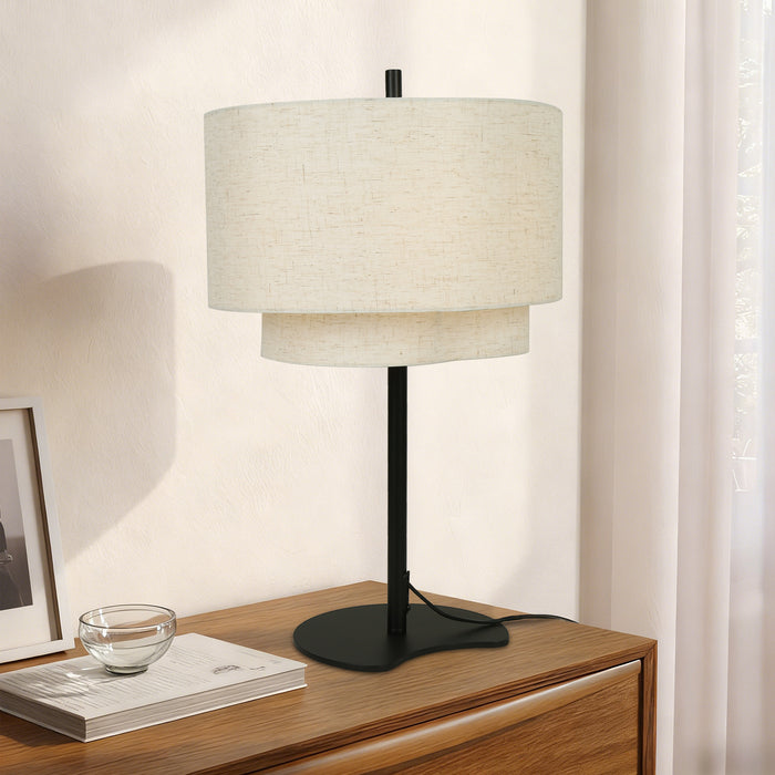 Seravi 1-Light Drum Linen Table Lamp with Black Base