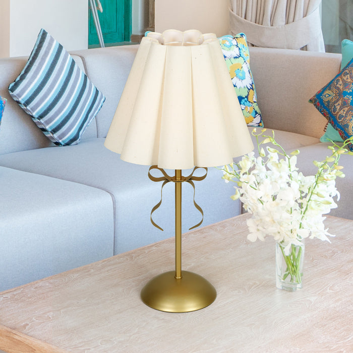 Virelle 1-Light White Pleated Linen Gold Table Lamp